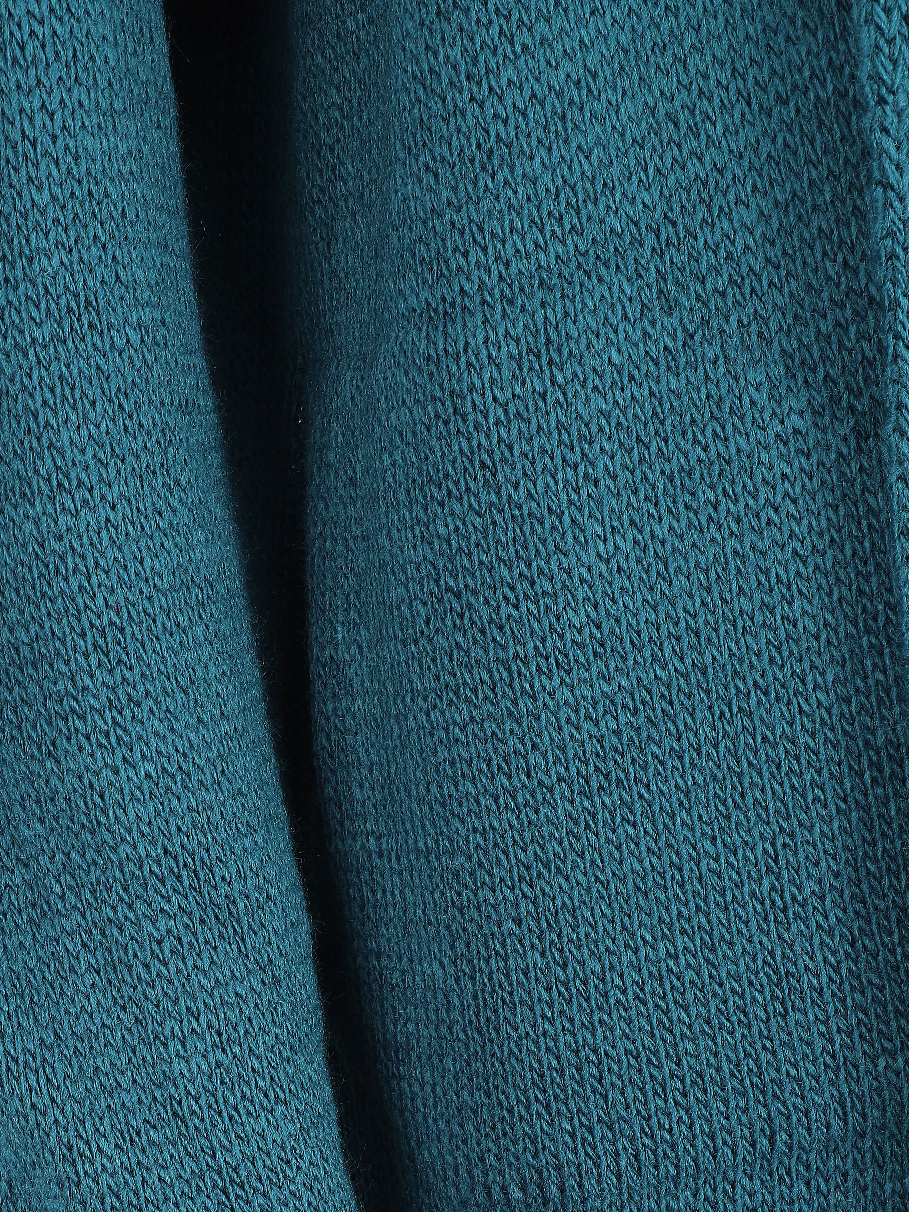 Gilet mi-long ouvert en maille - Bleu canard - Image 3
