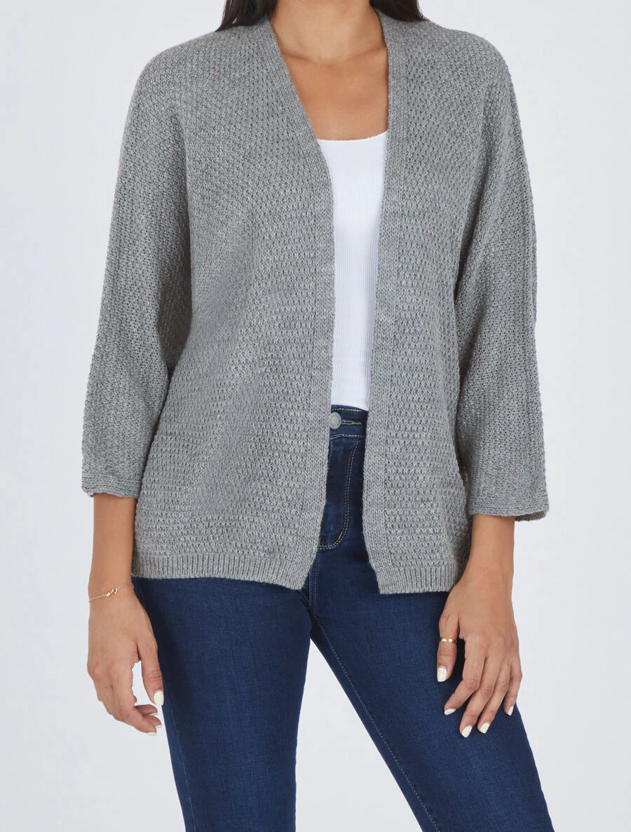 Gilet mi-long ouvert uni - Gris - Image 4