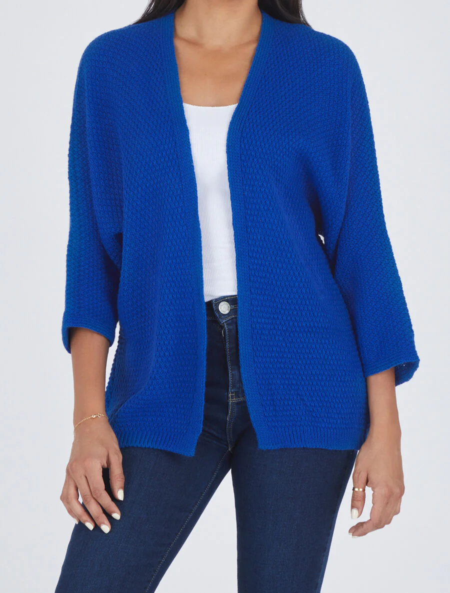 Gilet mi-long ouvert uni - Bleu roi - Image 4