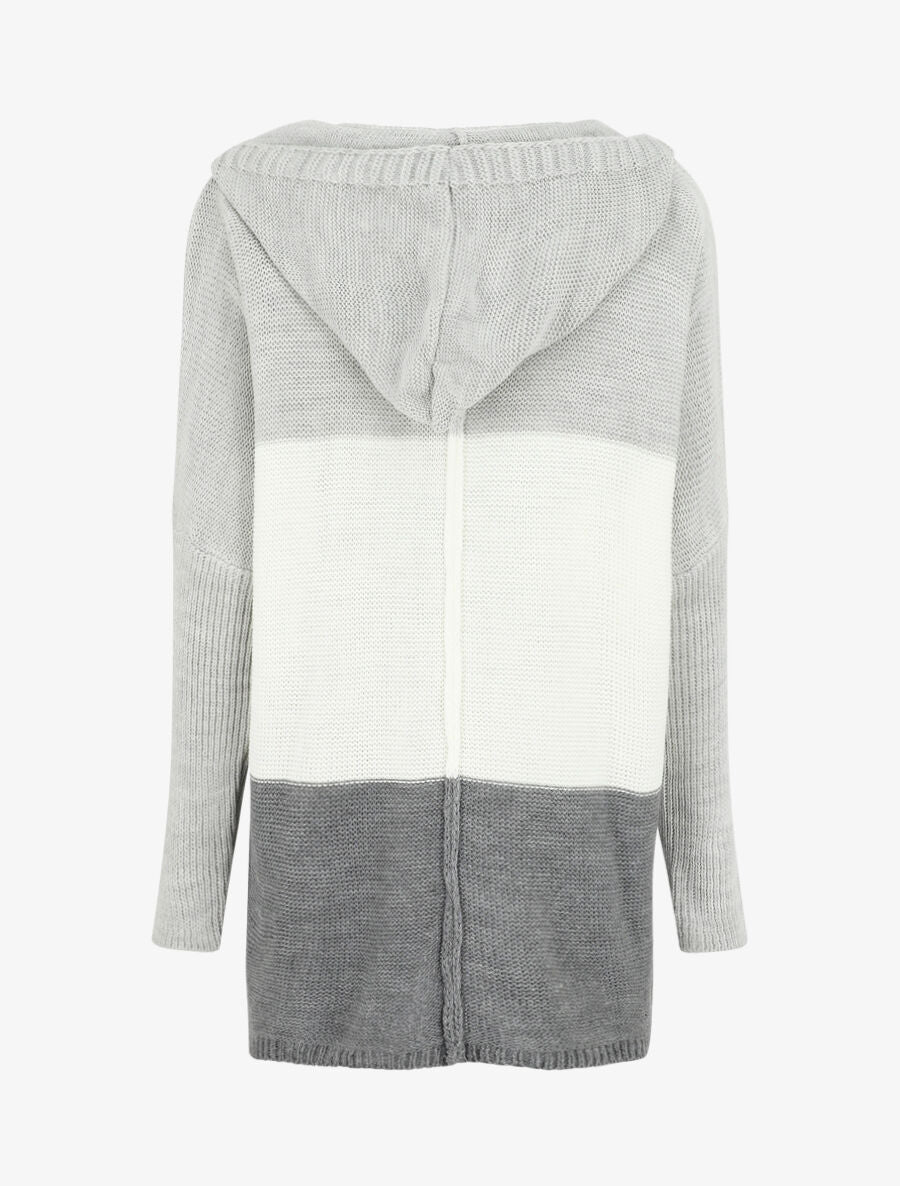 Gilet mi-long rayé à capuche - Blanc/gris - Image 2