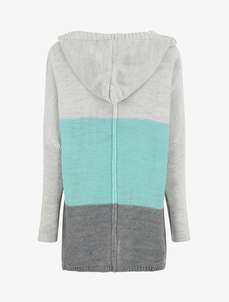 Gilet mi-long rayé à capuche - Bleu clair/gris - Image 2