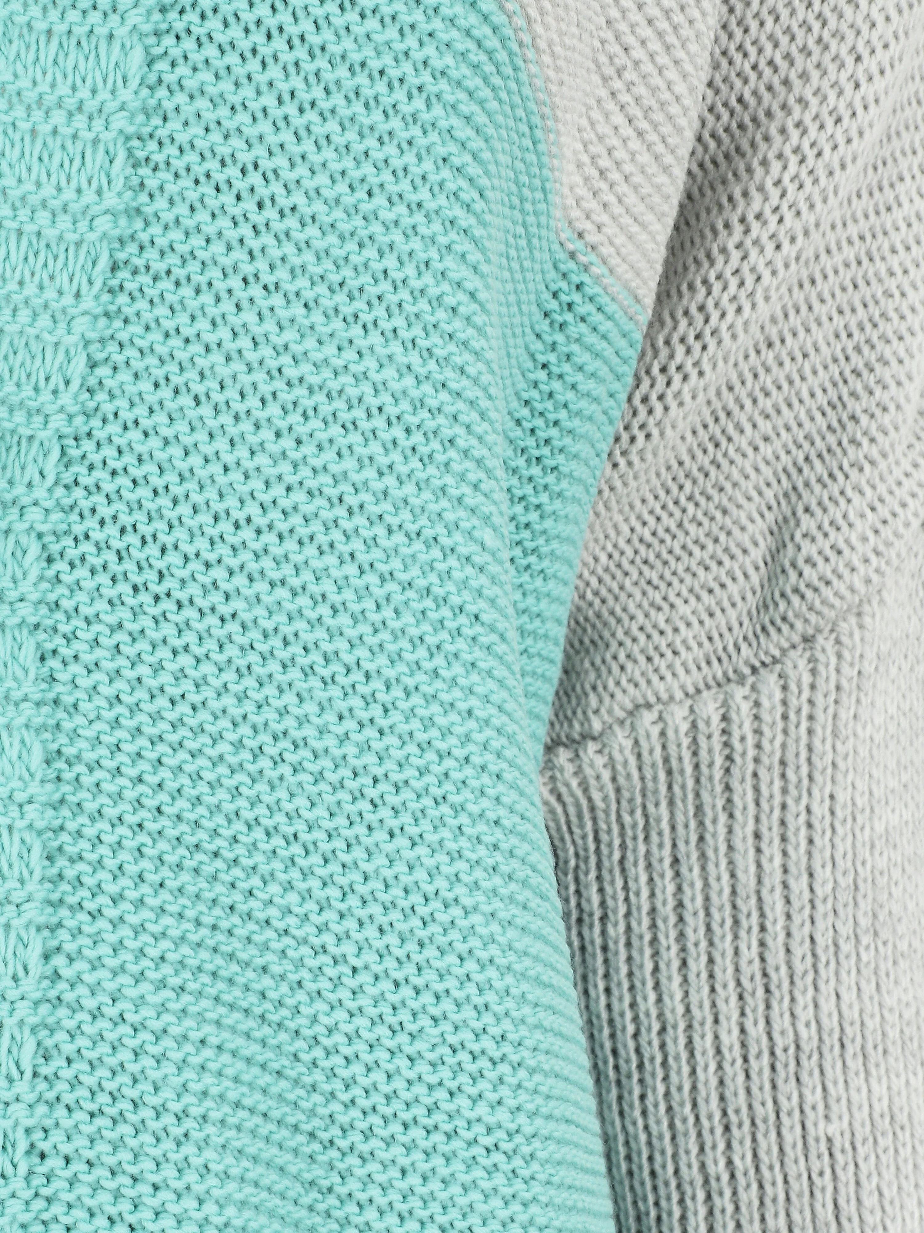 Gilet mi-long rayé à capuche - Bleu clair/gris - Image 3