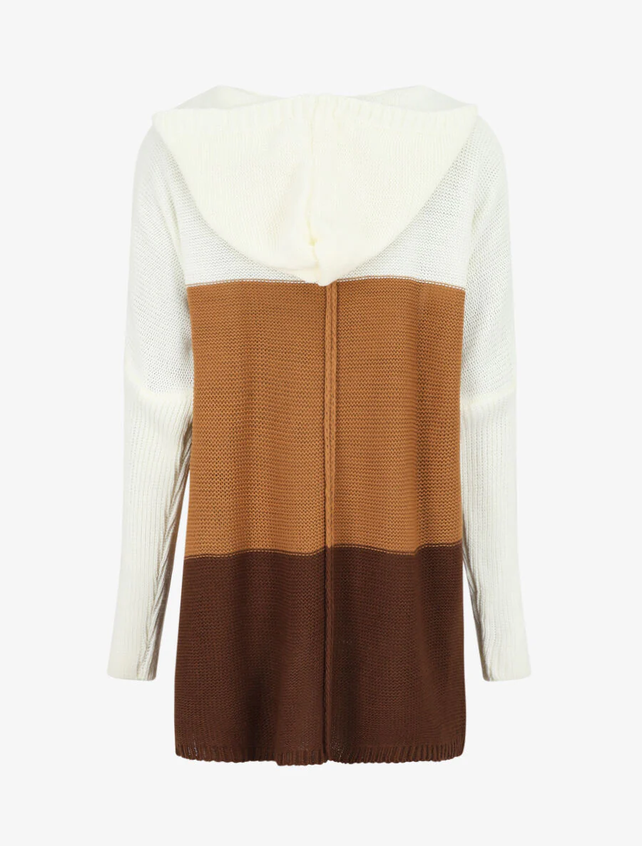 Gilet mi-long rayé à capuche - Camel/gris - Image 2