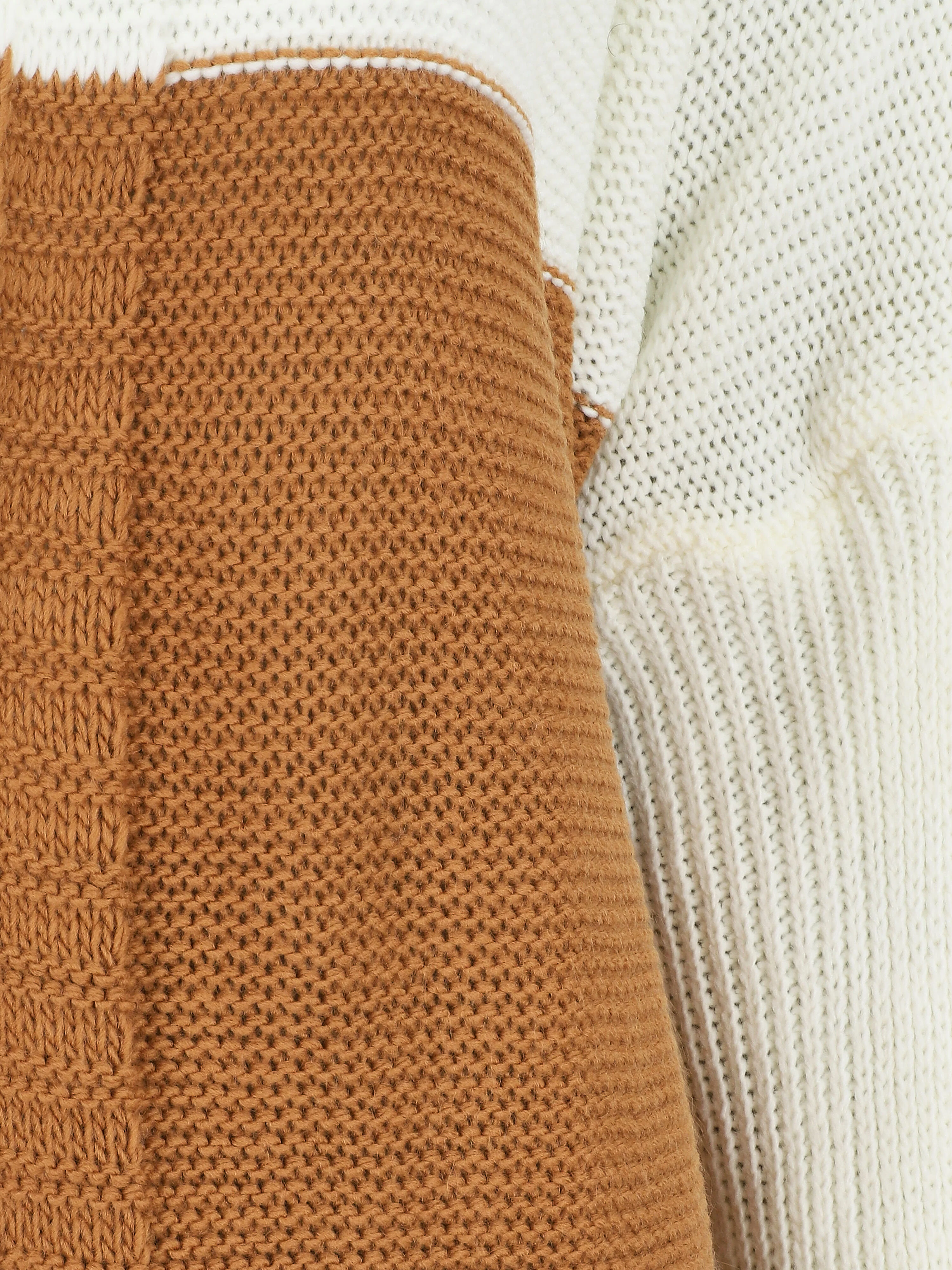 Gilet mi-long rayé à capuche - Camel/gris - Image 3
