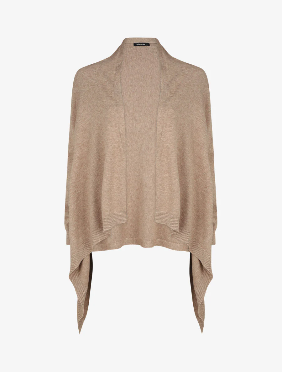 Gilet mi-long uni à bords côtelés - Taupe - Image 3