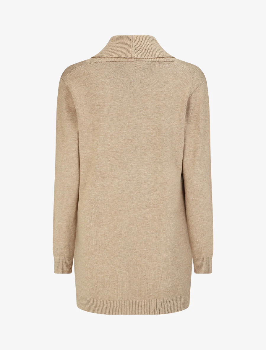 Gilet mi-long uni à bords côtelés - Beige - Image 2