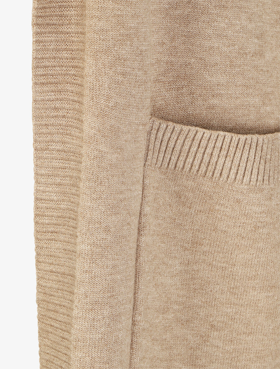Gilet mi-long uni à bords côtelés - Beige - Image 3
