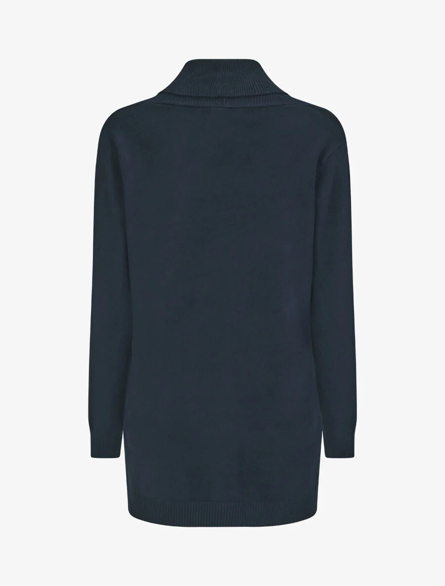 Gilet mi-long uni à bords côtelés - Marine - Image 2
