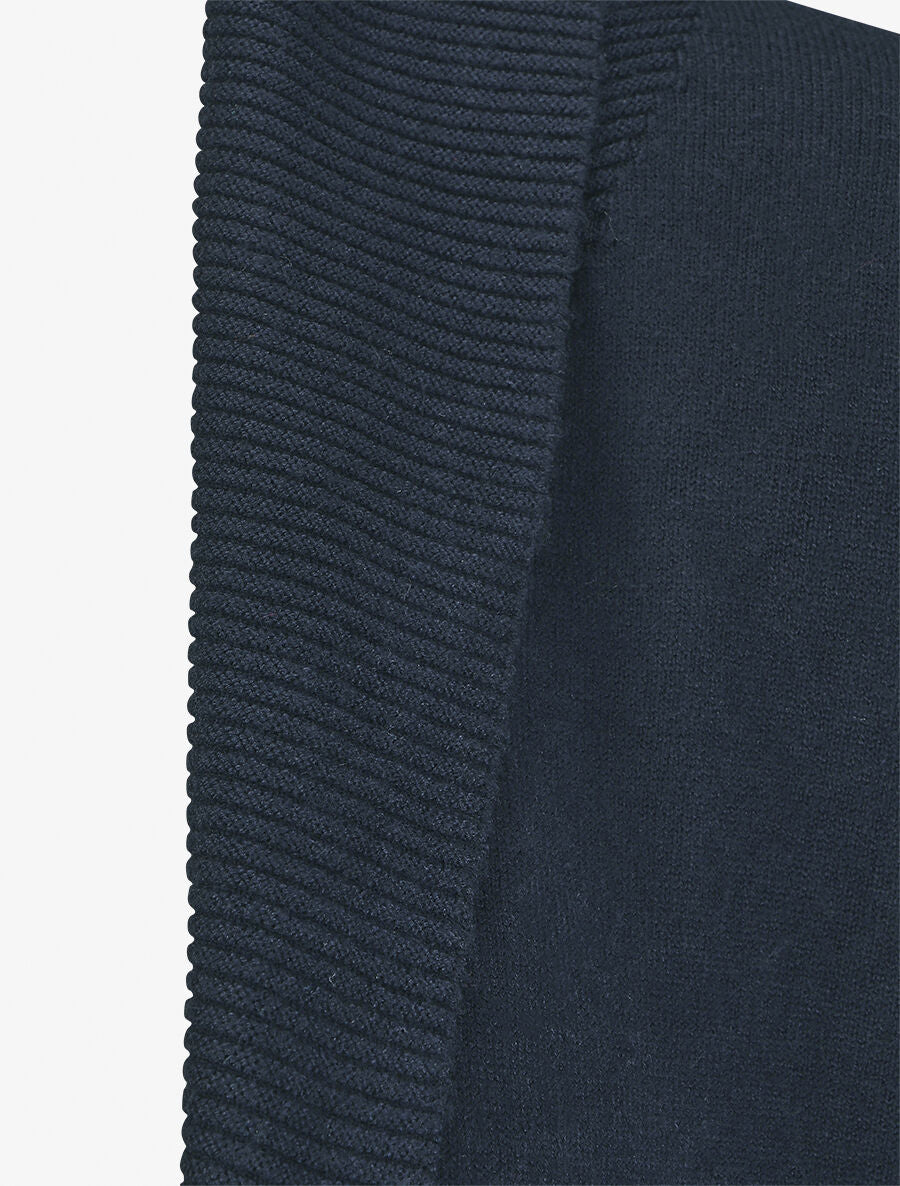 Gilet mi-long uni à bords côtelés - Marine - Image 3