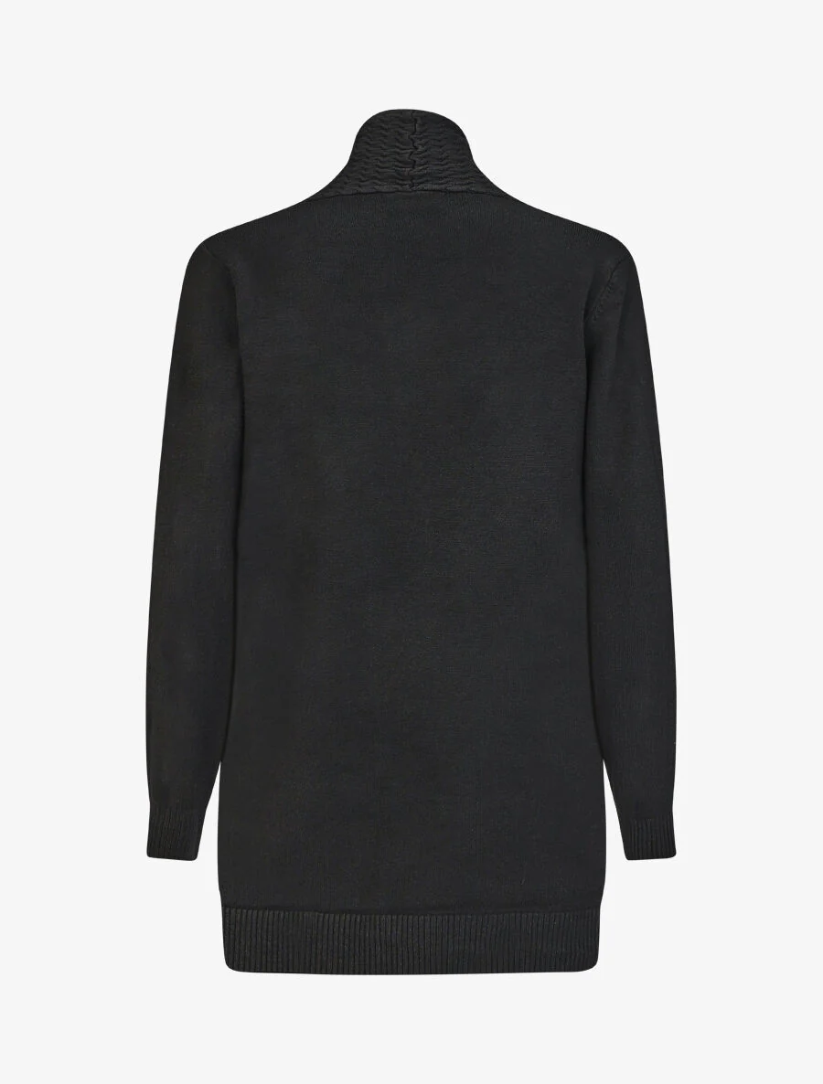 Gilet mi-long uni à pans texturées - Noir - Image 2