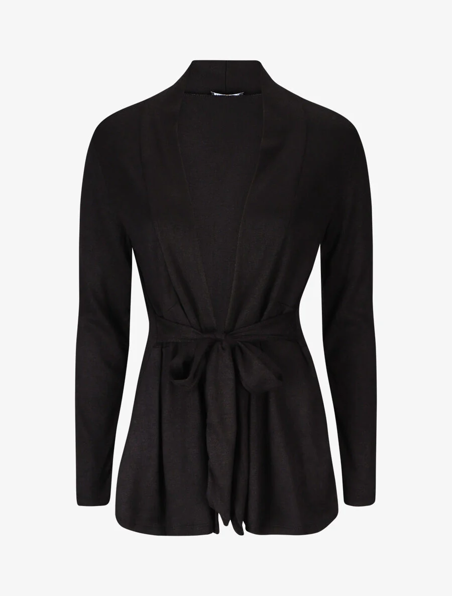 Gilet mi-long uni et ceinturé - Noir