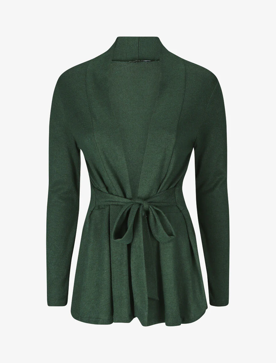 Gilet mi-long uni et ceinturé - Vert