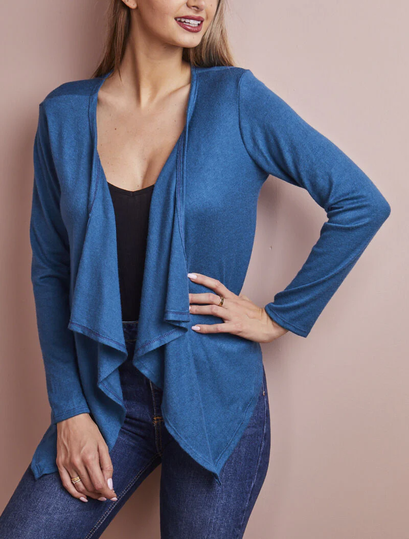 Gilet ouvert à col châle - Bleu charrette