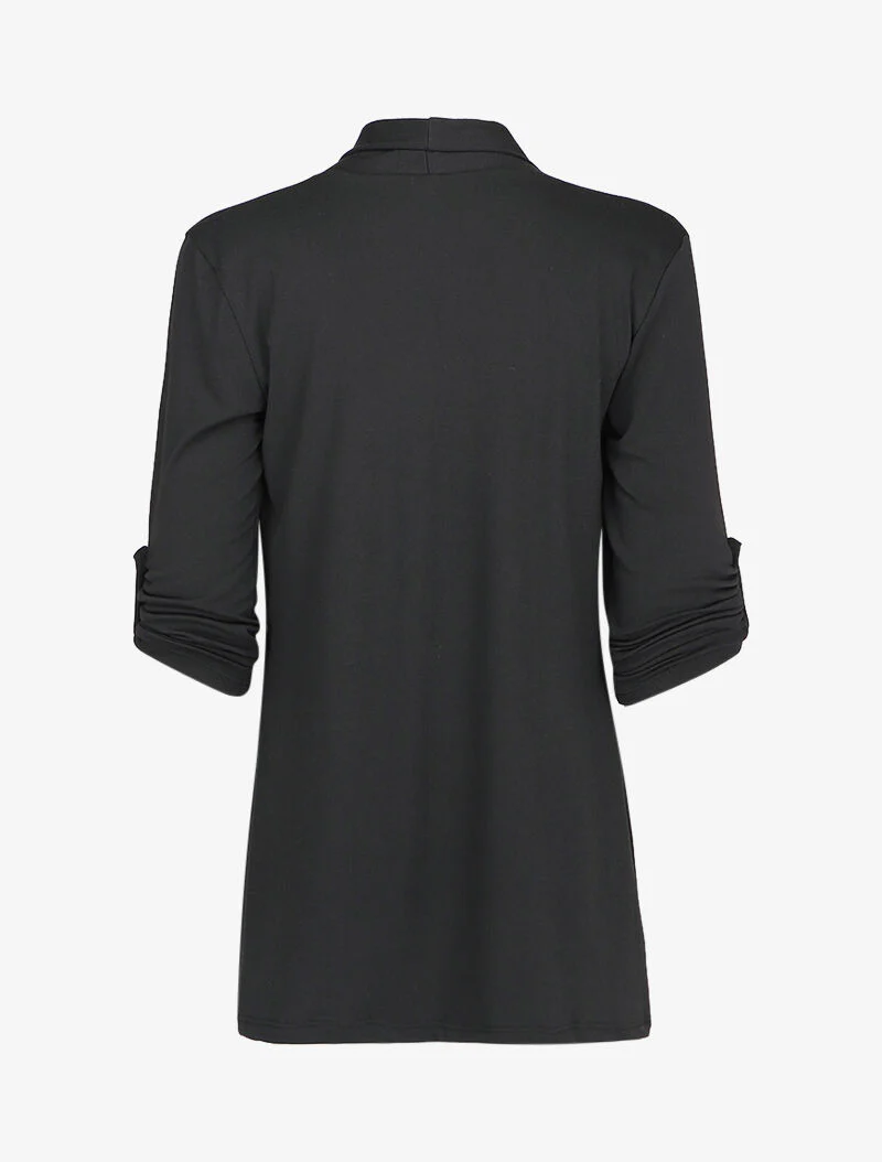 Gilet ouvert à encolure droite et manches 3/4 rabattables - Noir - Image 2