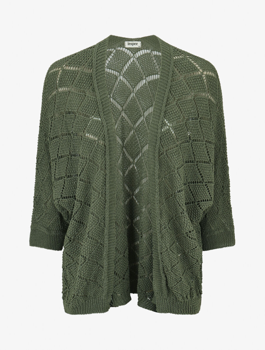 Gilet ouvert à maille ajourée - Kaki