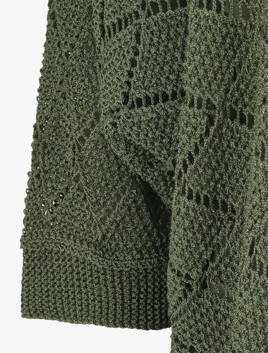Gilet ouvert à maille ajourée - Kaki - Image 3
