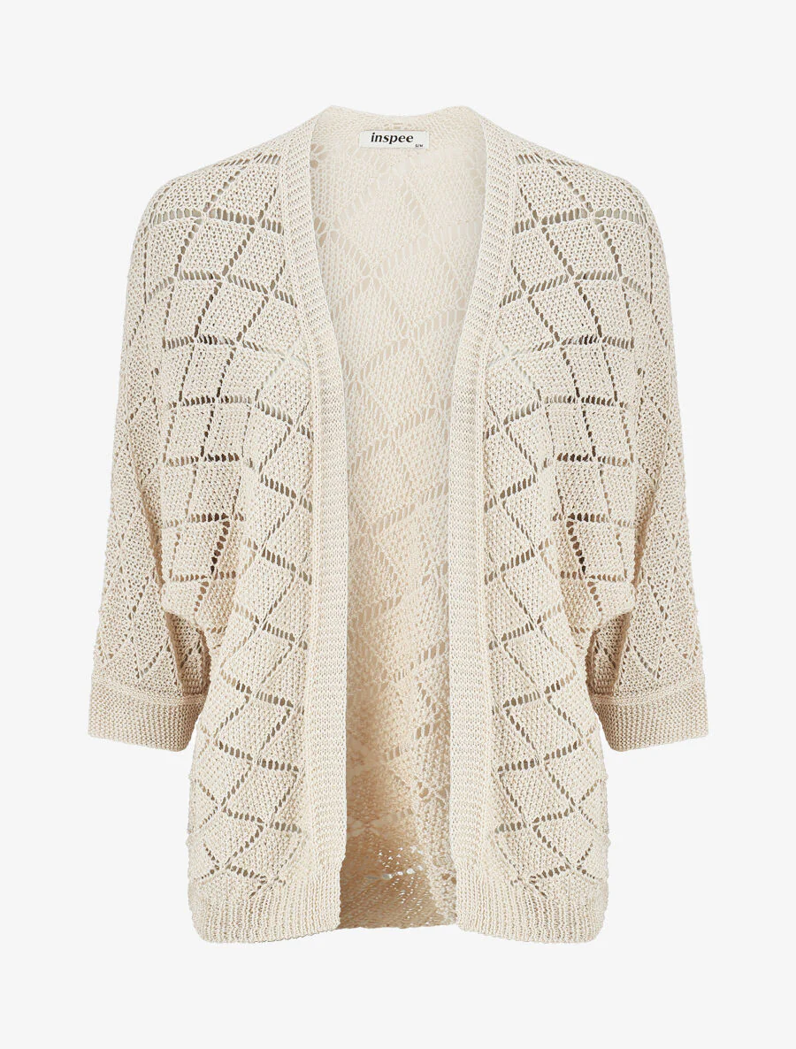 Gilet ouvert à maille ajourée - Beige