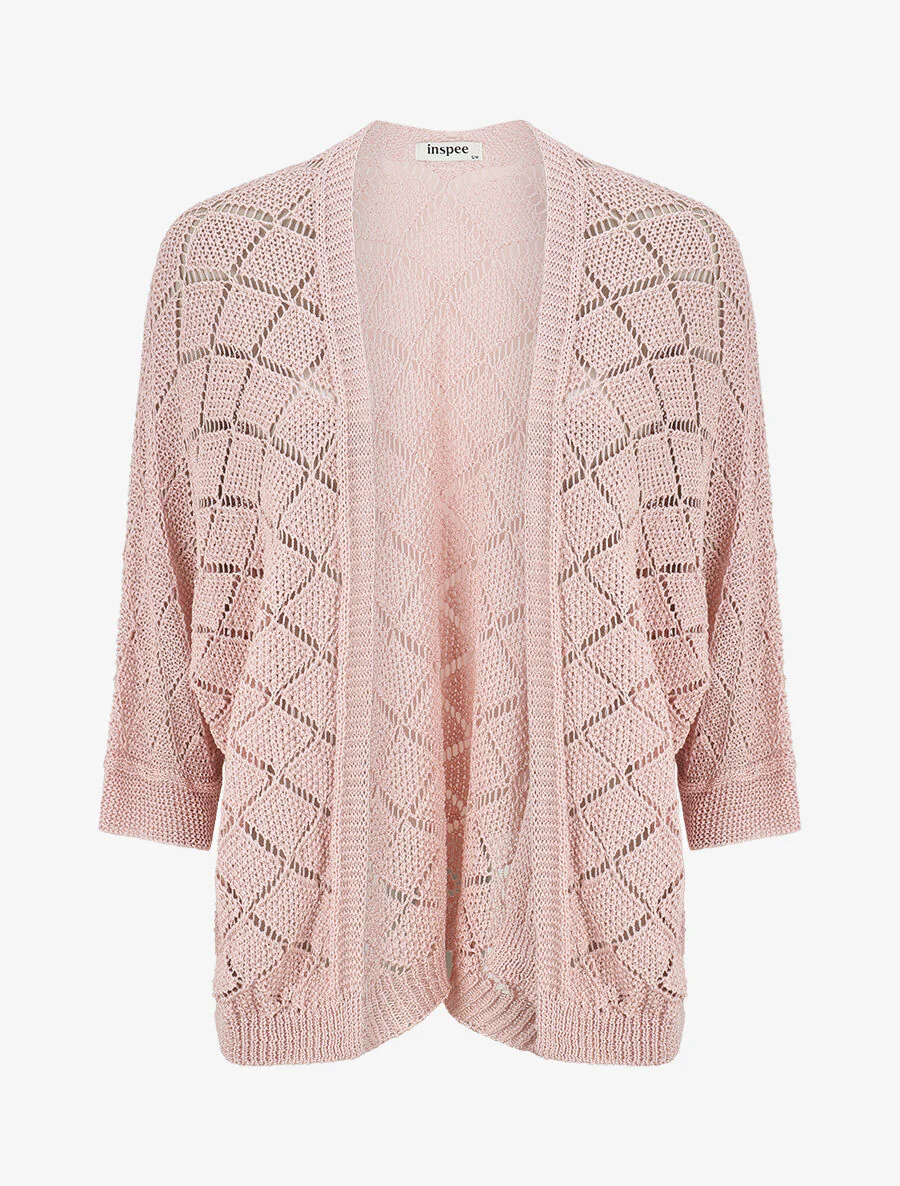 Gilet ouvert à maille ajourée - Rose