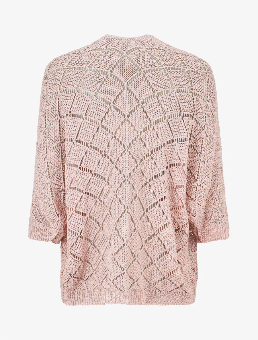 Gilet ouvert à maille ajourée - Rose - Image 2