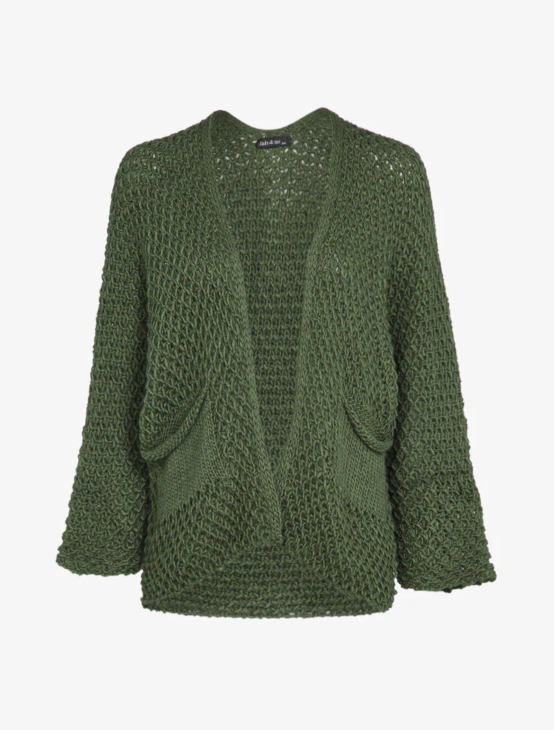 Gilet ouvert à manches raglan et poches plaquées - Kaki