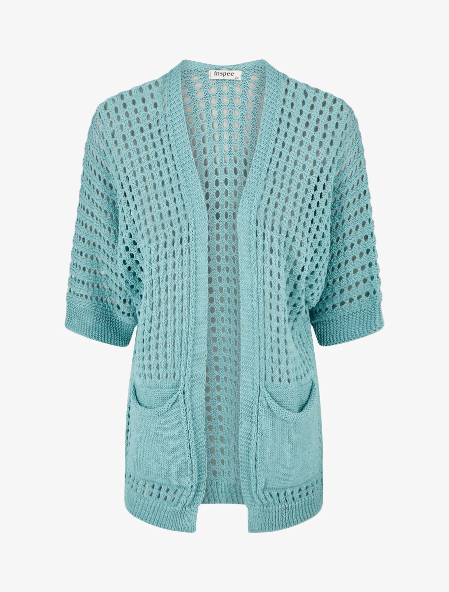 Gilet ouvert ajouré - Turquoise