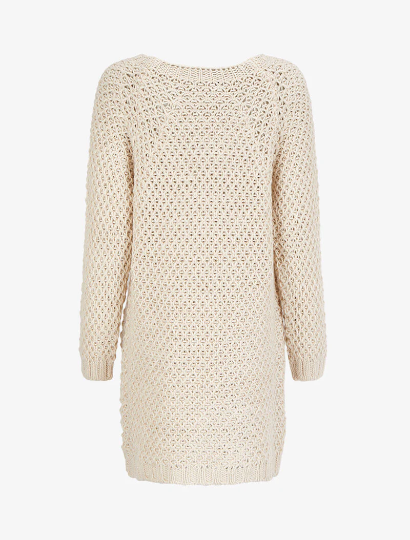 Gilet ouvert en maille crochet - Beige - Image 2
