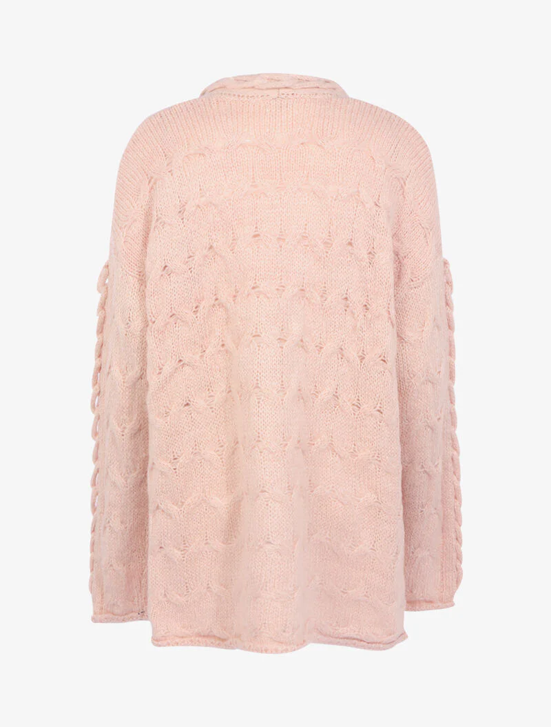 Gilet ouvert en maille tressée - rose - Image 2