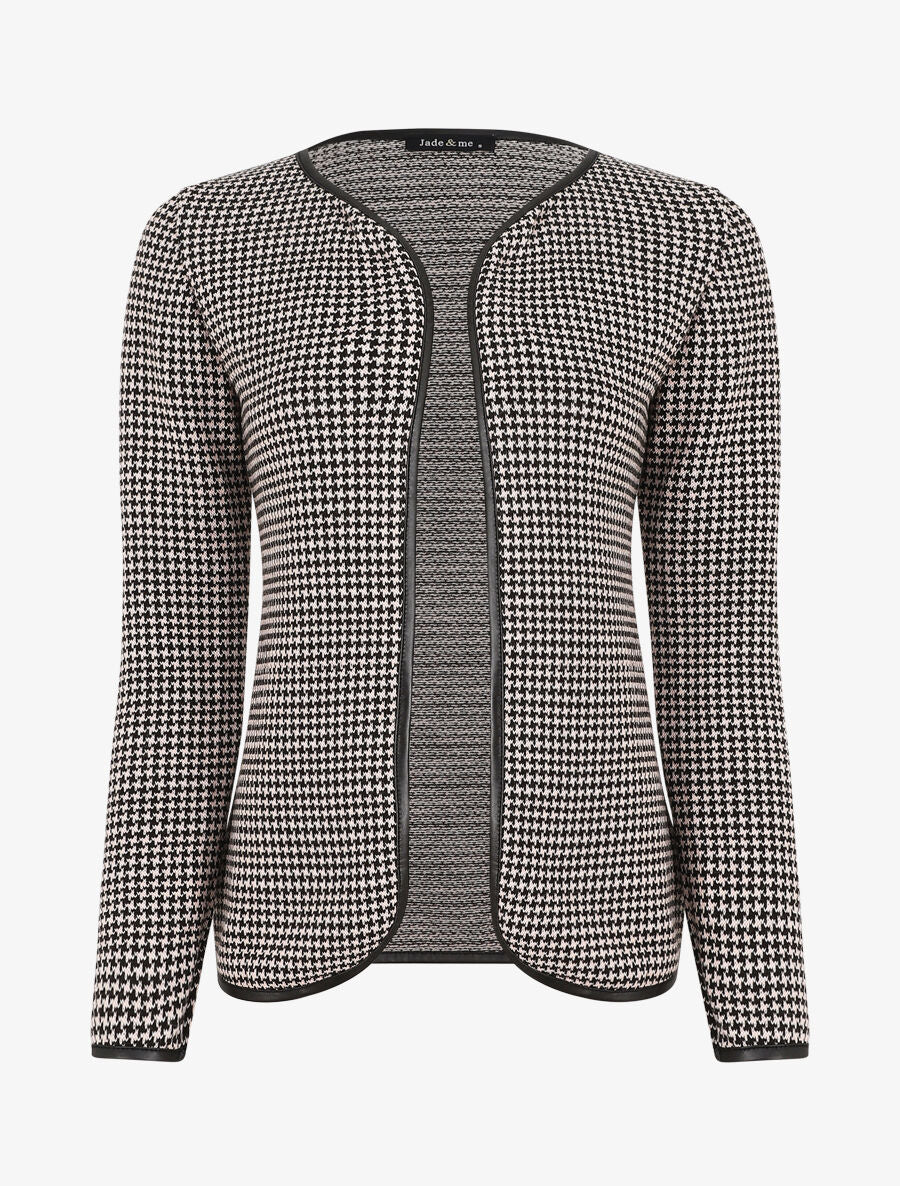 Gilet ouvert imprimé pied de poule - Rose pâle