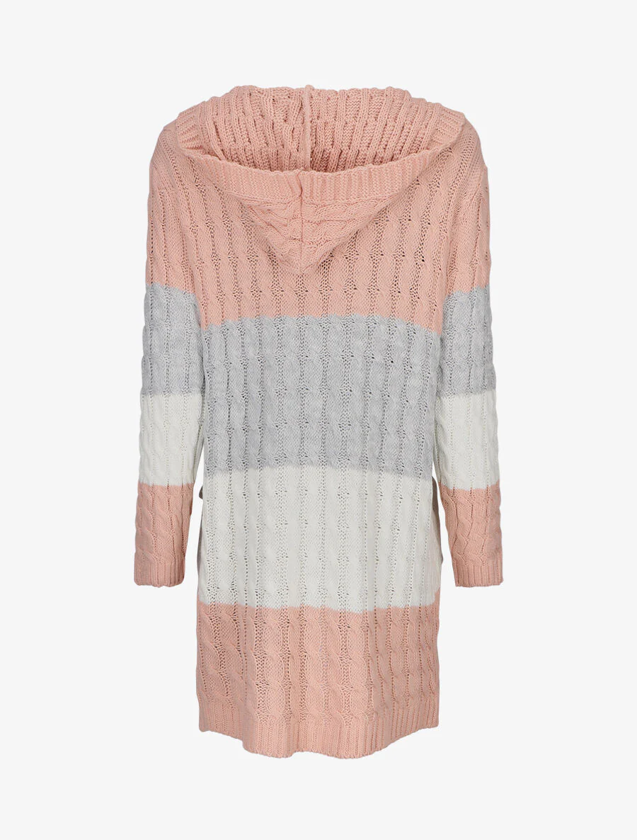 Gilet rayé à capuche - Rose - Image 2