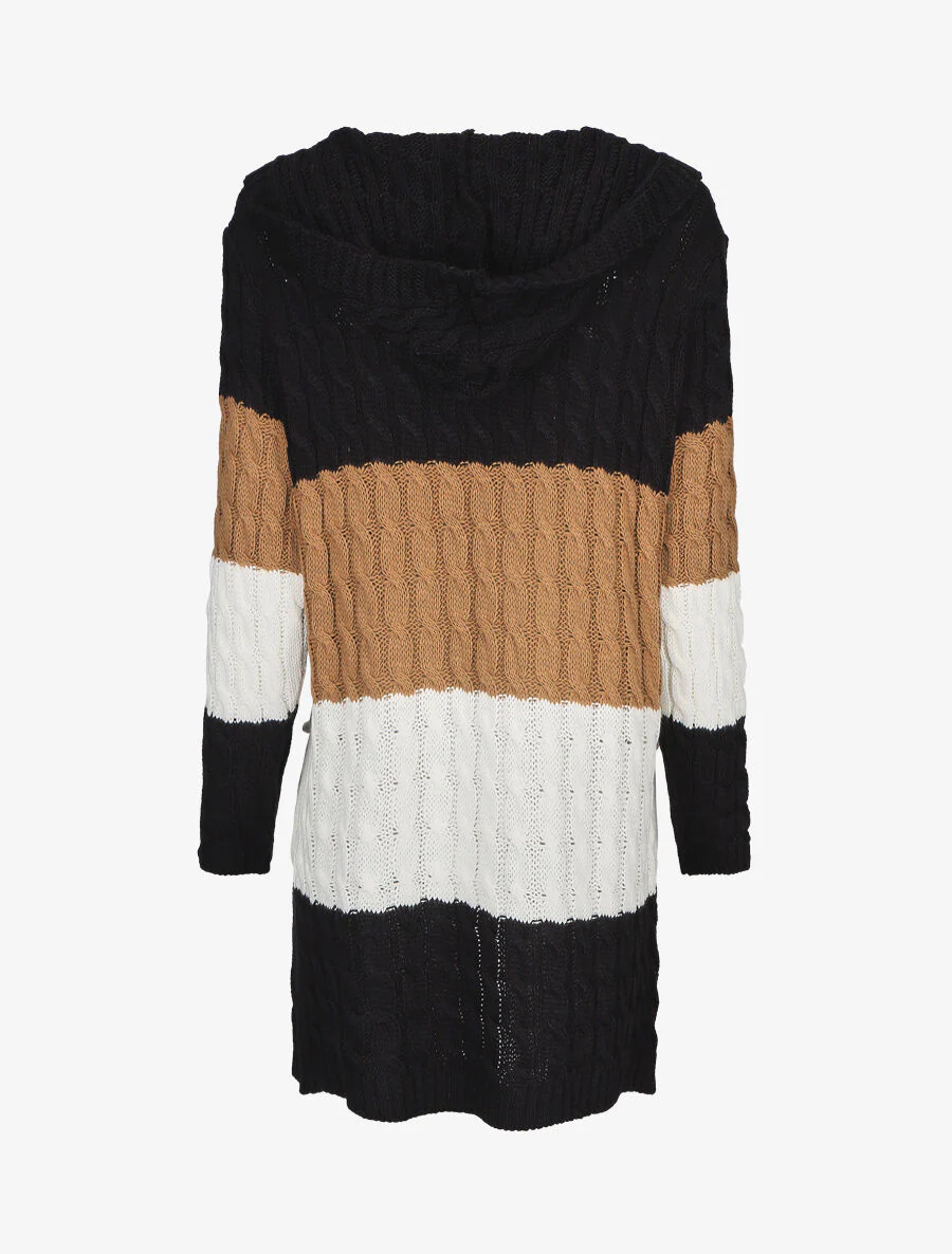 Gilet rayé à capuche - Noir - Image 2