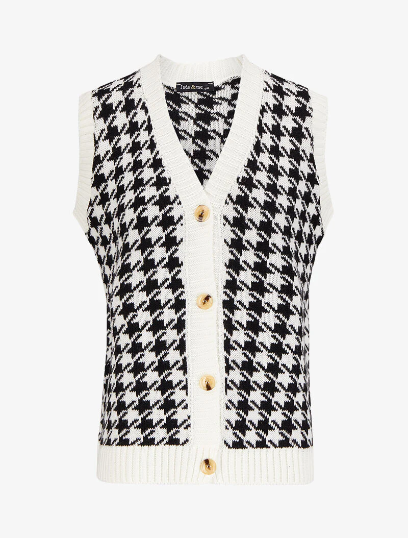Gilet sans manches imprimé pied-de-coq - Blanc/noir