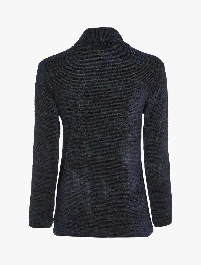 Gilet texturé à col châle - Marine - Image 2