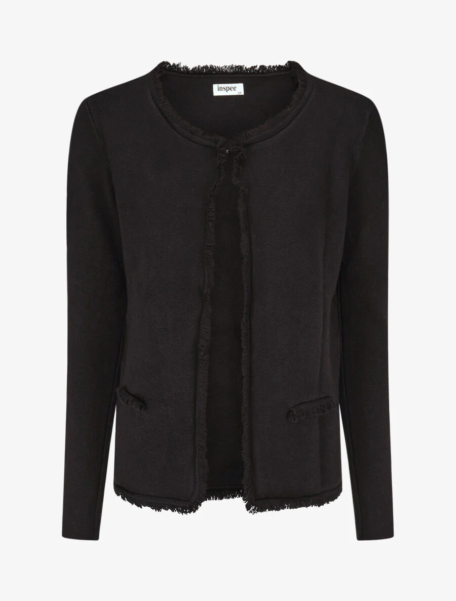 Gilet uni à bords effilochés - Noir