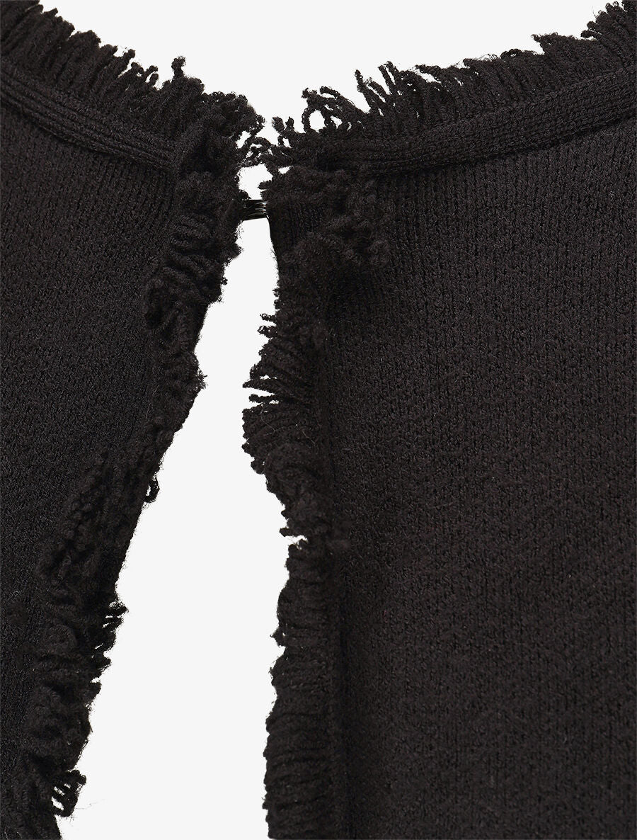 Gilet uni à bords effilochés - Noir - Image 3
