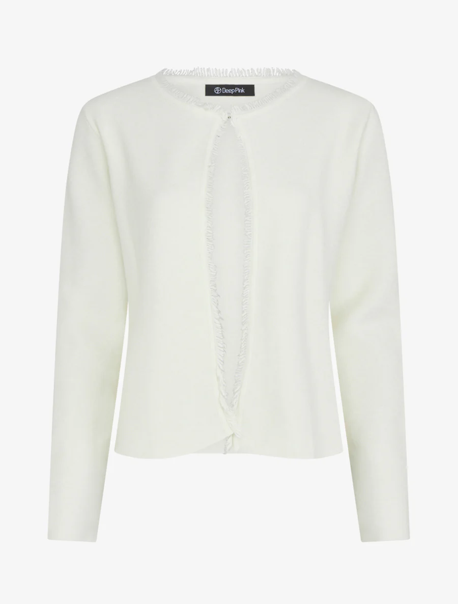 Gilet uni à détail effiloché - Crème