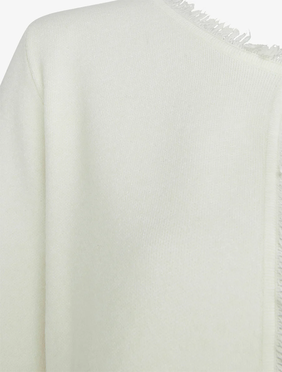 Gilet uni à détail effiloché - Crème - Image 3