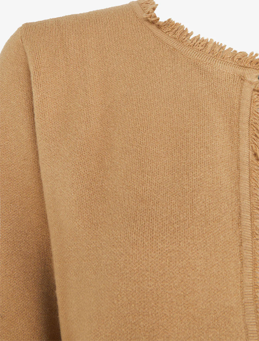 Gilet uni à détail effiloché - Camel - Image 3