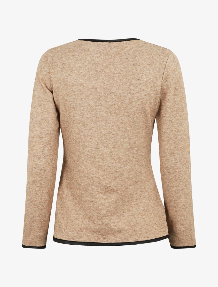 Gilet uni à liseré texturé - Beige - Image 2