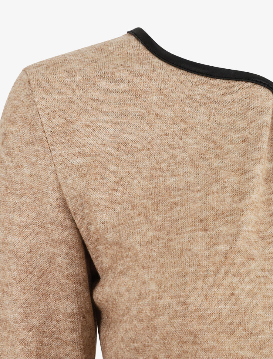 Gilet uni à liseré texturé - Beige - Image 3