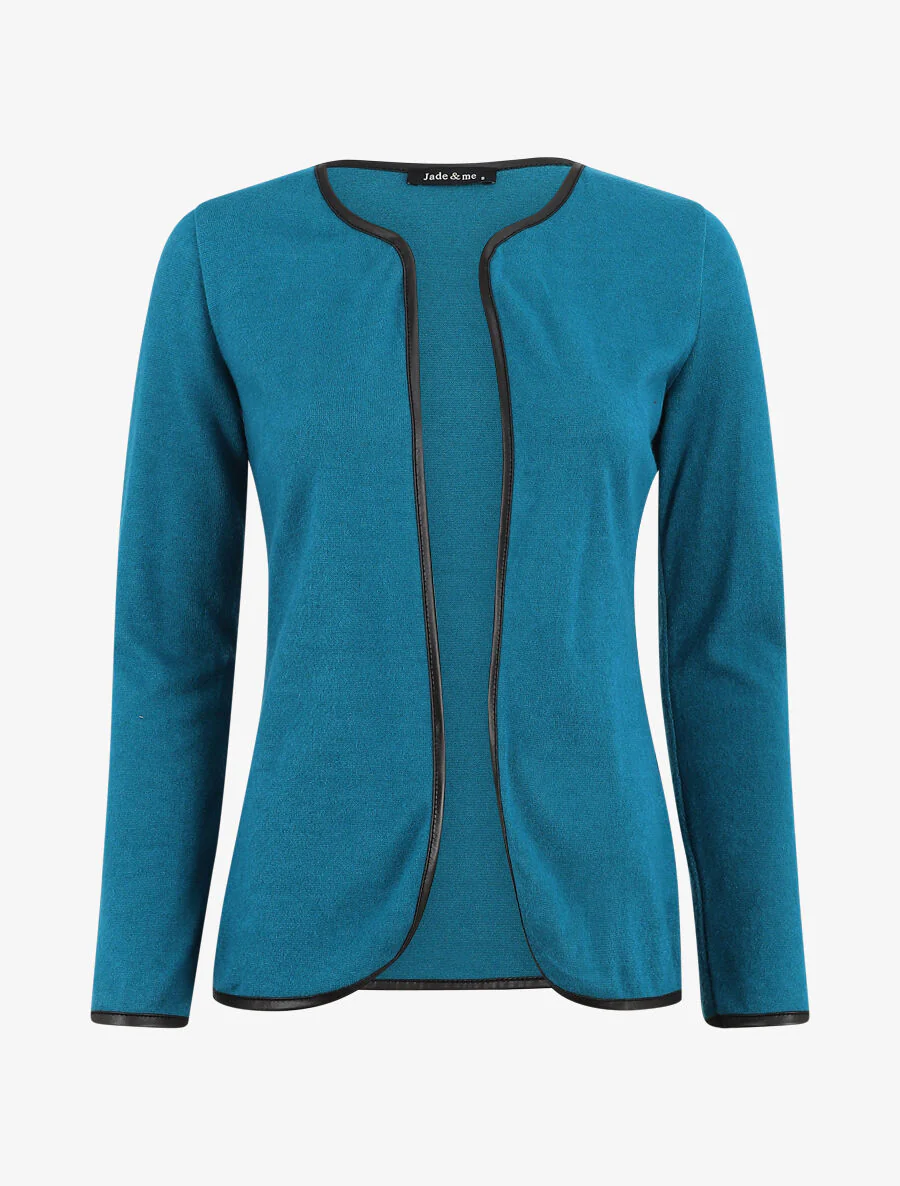 Gilet uni à liseré texturé - Bleu canard