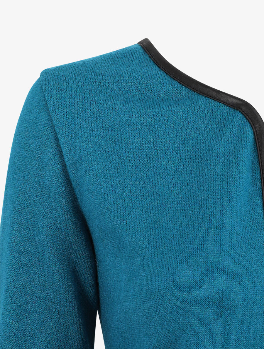 Gilet uni à liseré texturé - Bleu canard - Image 3
