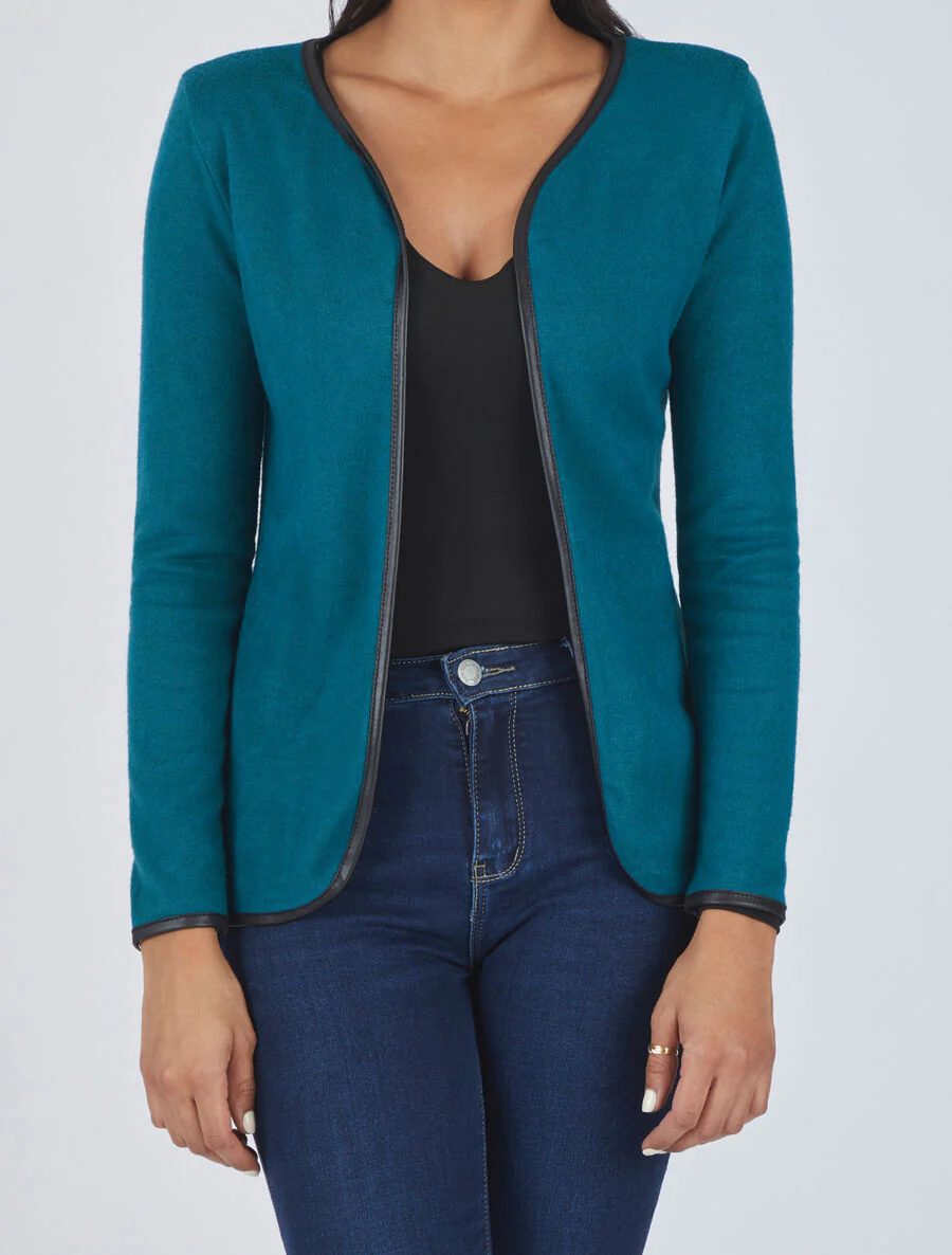 Gilet uni à liseré texturé - Bleu canard - Image 4