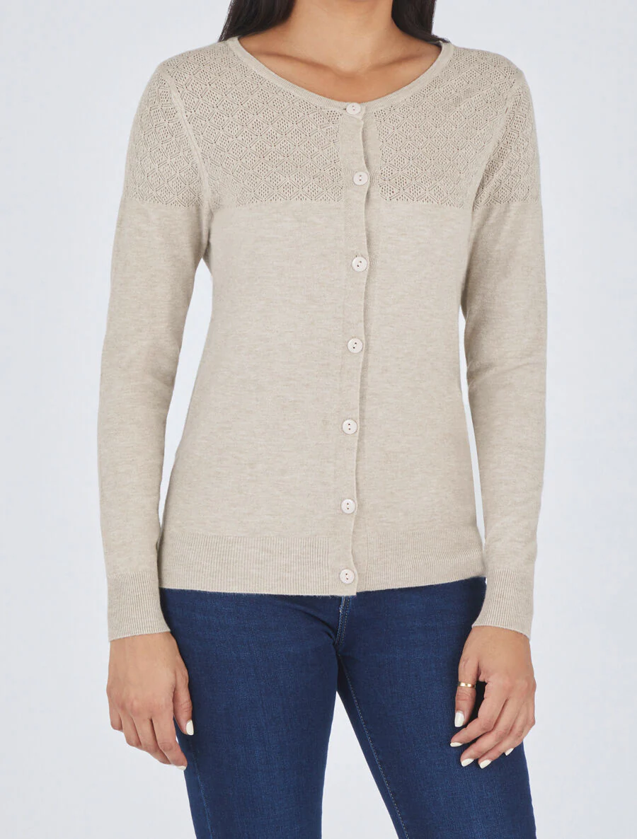 Gilet uni à manches longues - Beige - Image 4
