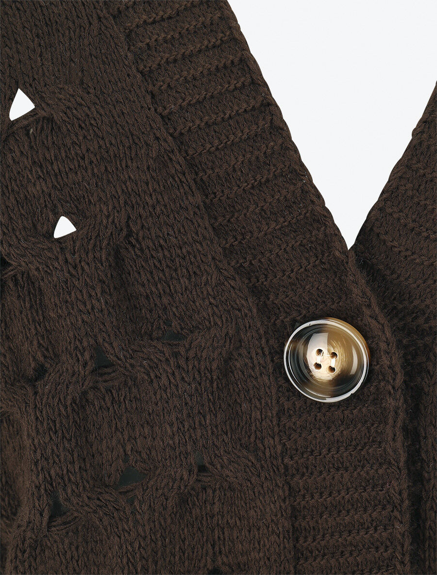 Gilet uni boutonné - Marron - Image 3