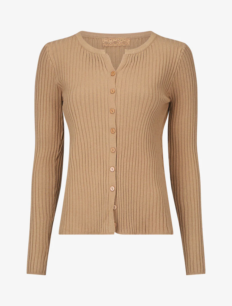 Gilet uni côtelé coupe ajustée - Camel