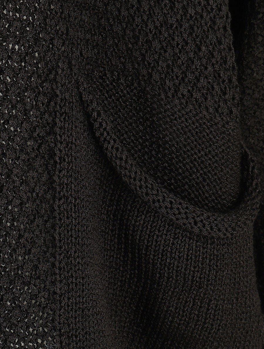 Gilet uni en maille ajourée - Noir - Image 3