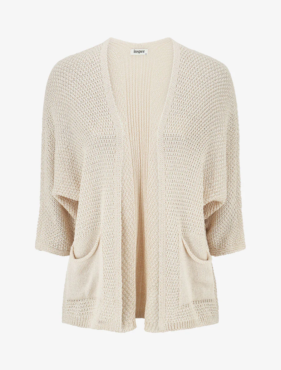 Gilet uni en maille ajourée - Beige