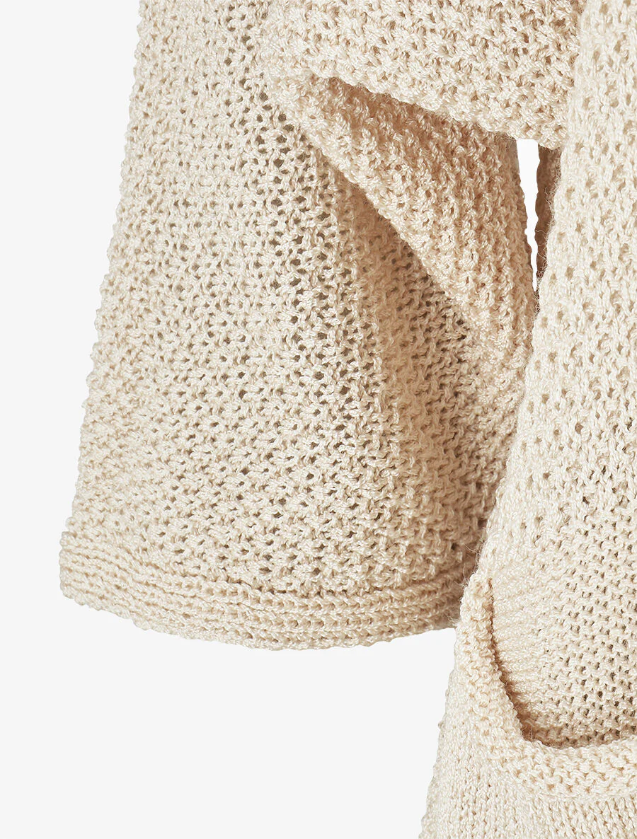 Gilet uni en maille ajourée - Beige - Image 3