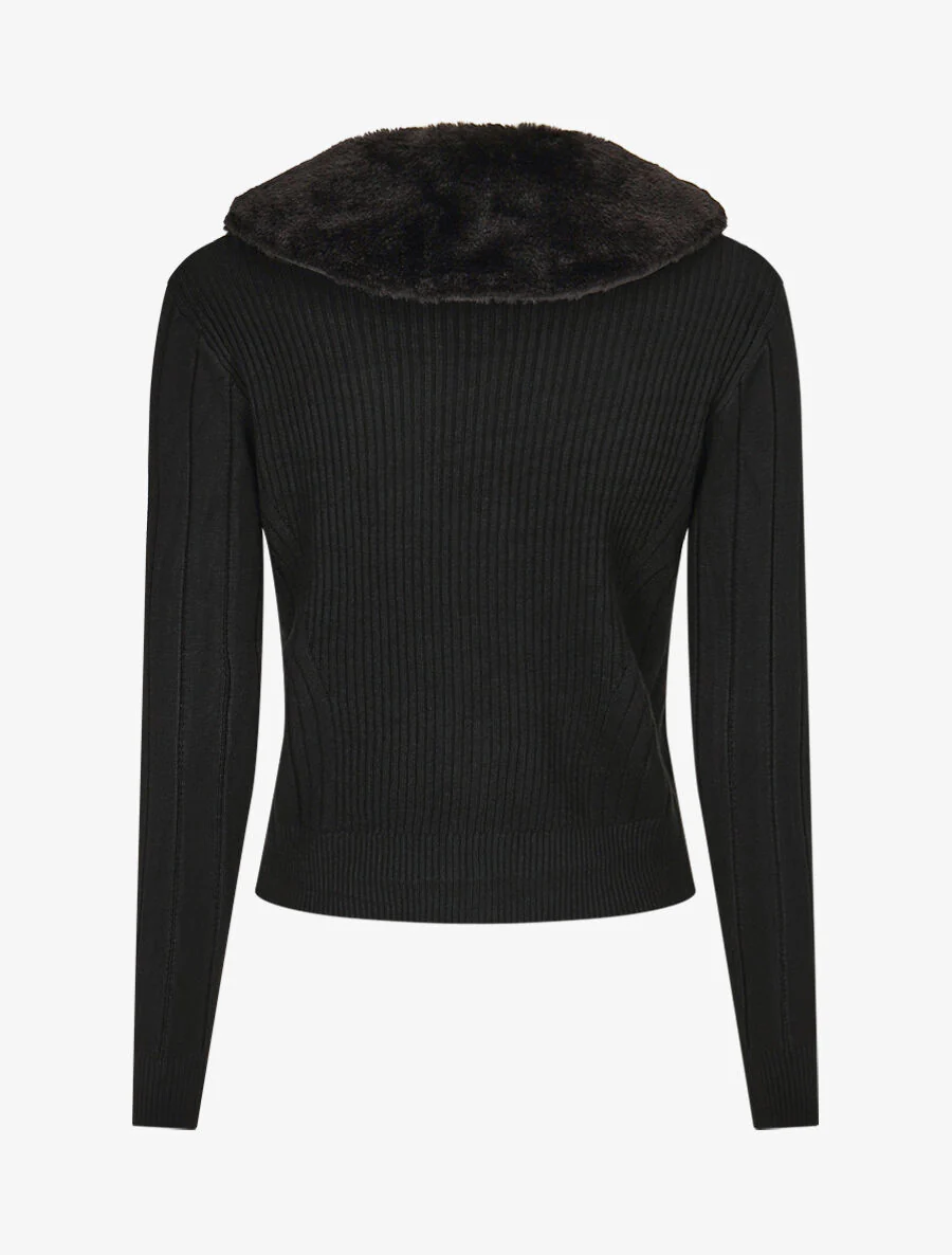 Gilet zippé et col à fourrure synthétique - Noir - Image 2
