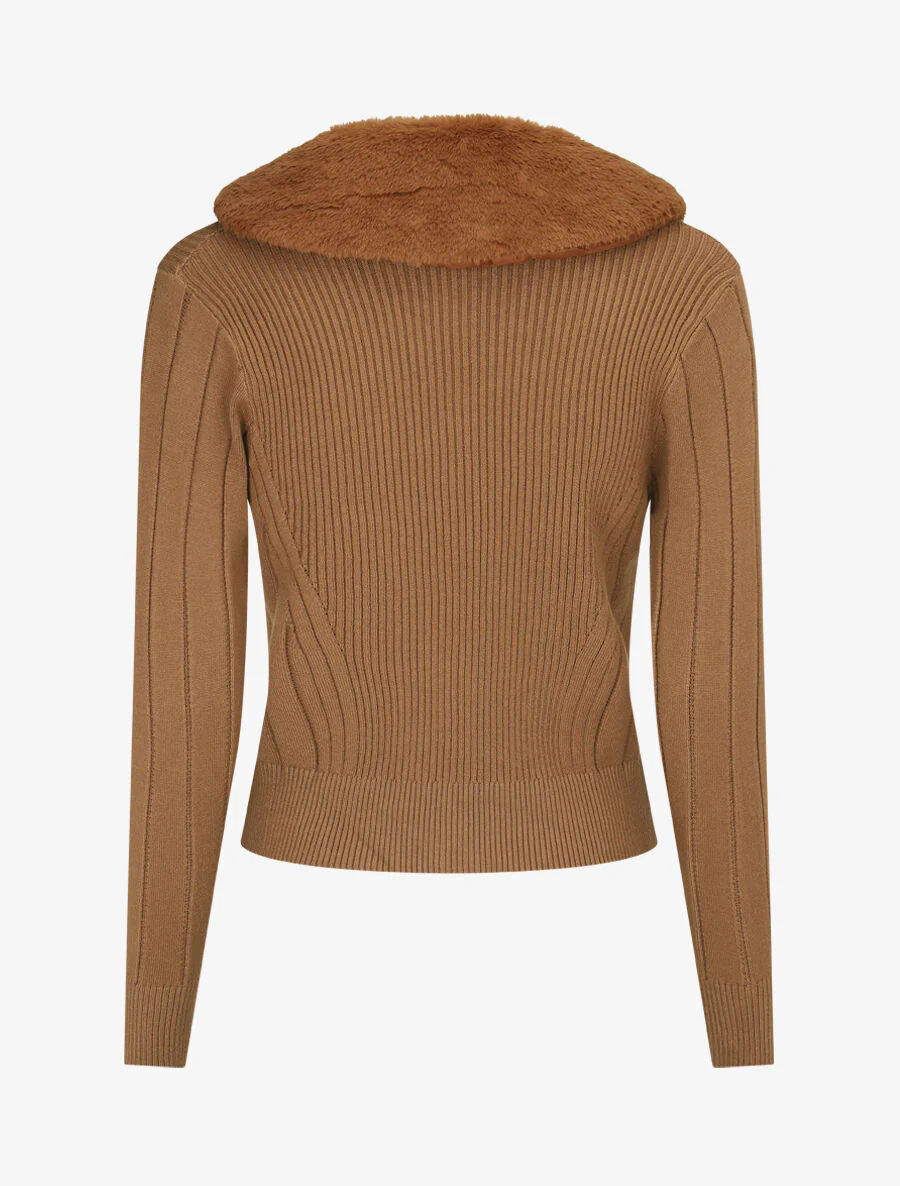 Gilet zippé et col à fourrure synthétique - Camel - Image 2